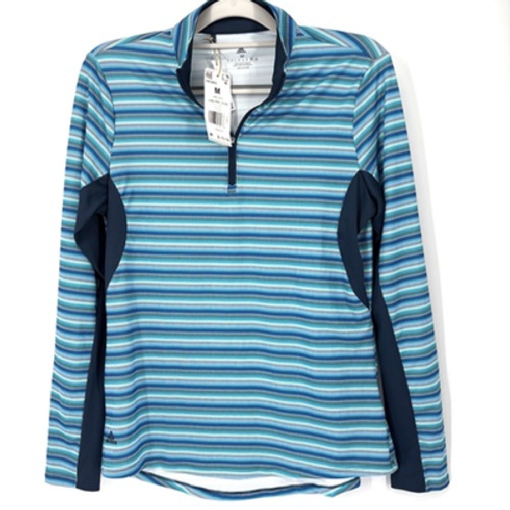 Adidas Golf Polo Shirt Womens Medium Blue 1/4 Zip LS Pullover UPF 50 NWT